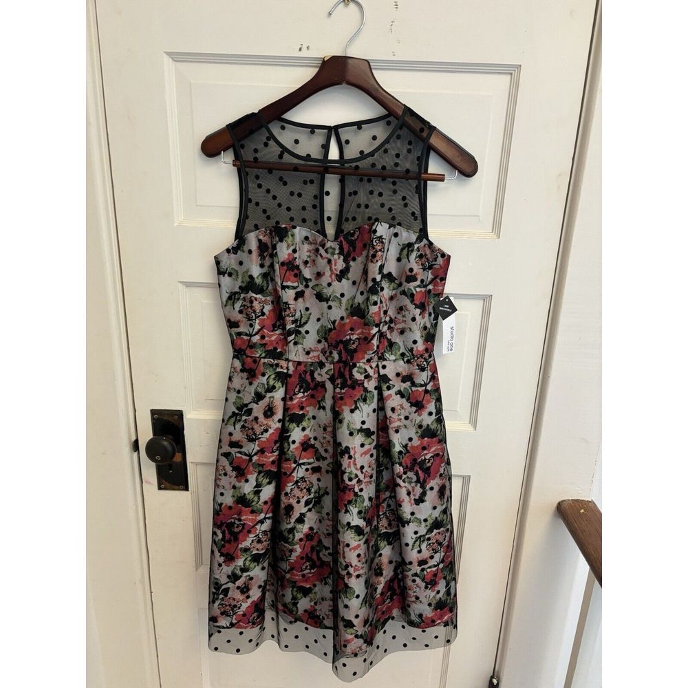 Studio‎ One Black Floral Polkadot Dress Size 6 NWT